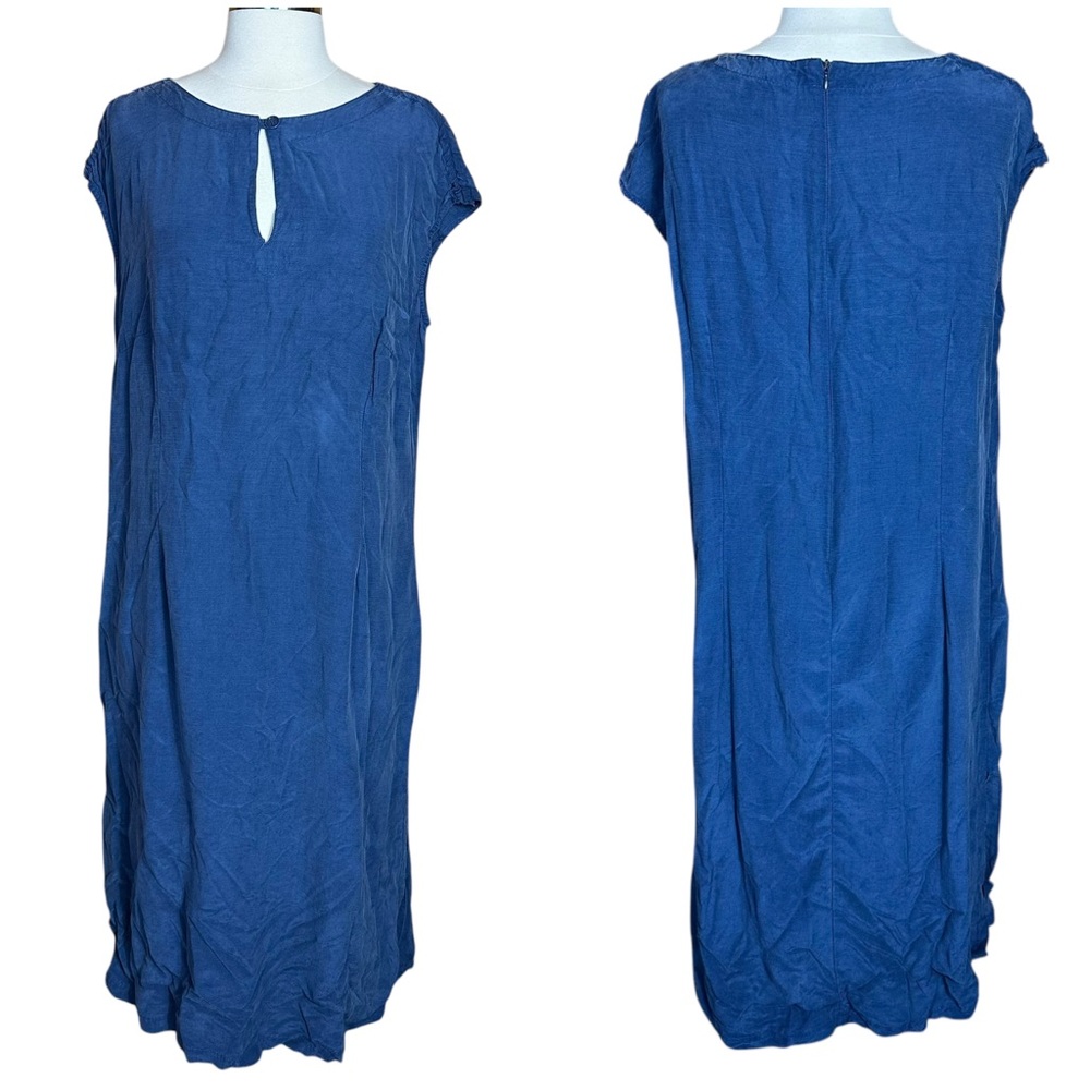 Anisette Blue Boho Keyhole Flowy Cap Sleeve Linen Blend Maxi Dress Size Large